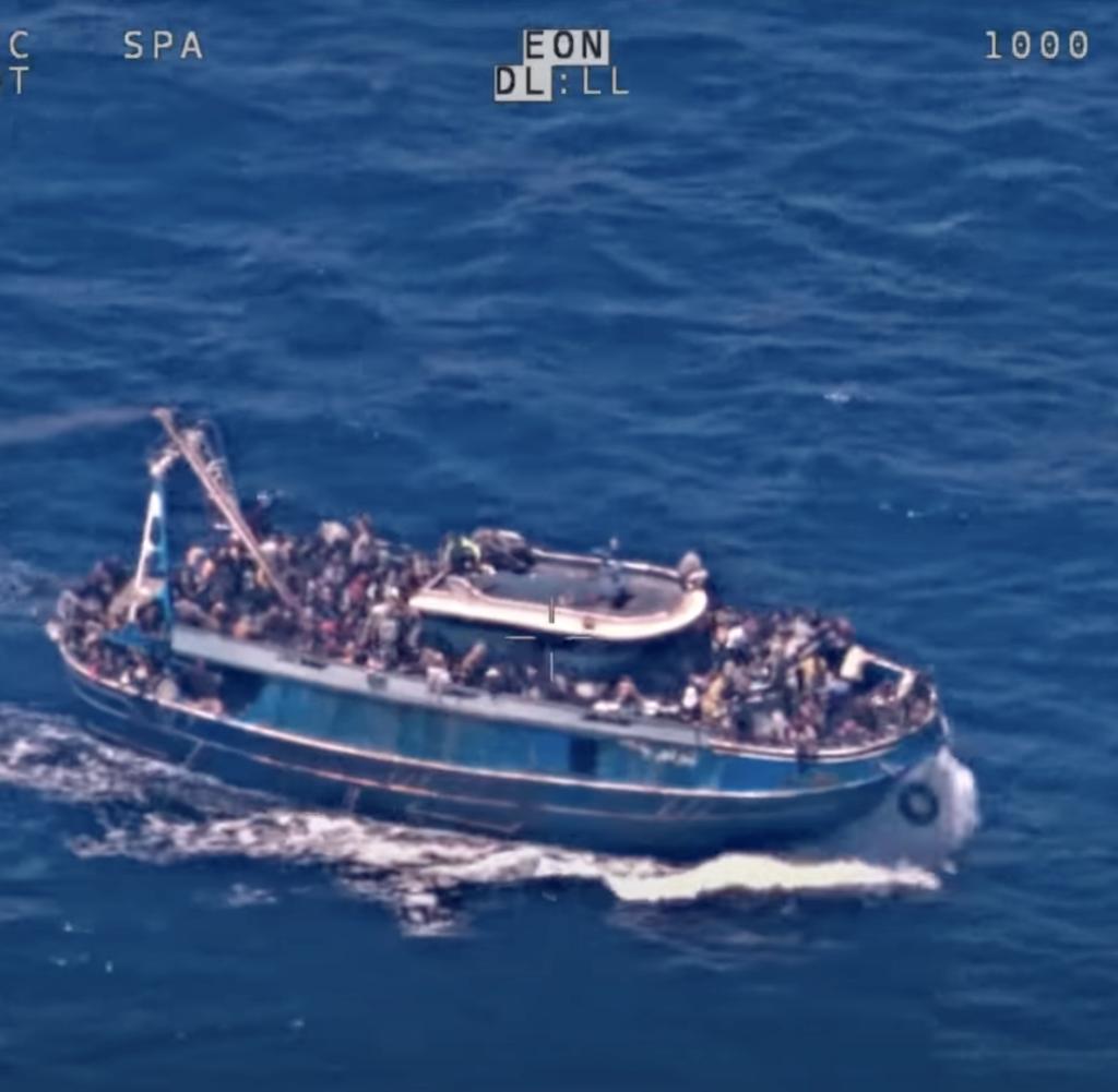 Footage from the EU border agency Frontex shows the overloaded migrant ship the morning before the disaster