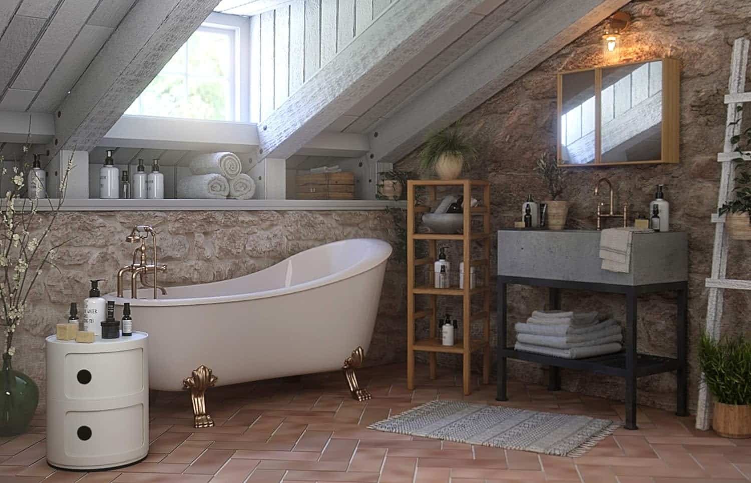 The Componibili, Combined With The Freestanding Bathtub In The Bathroom 