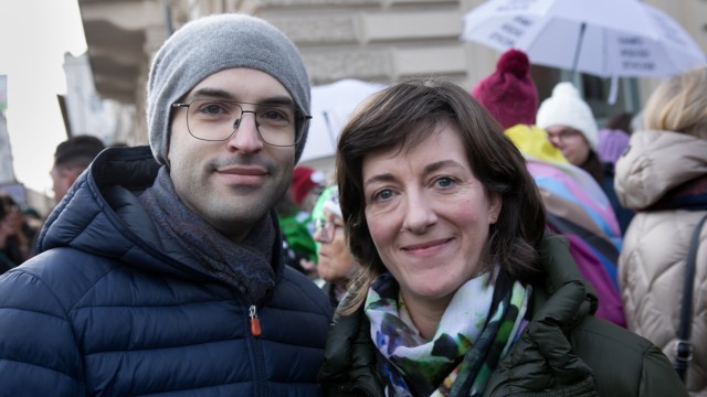 Voices from the demo against the right in Munich: Lisa Breinlinger with James Graybush.
