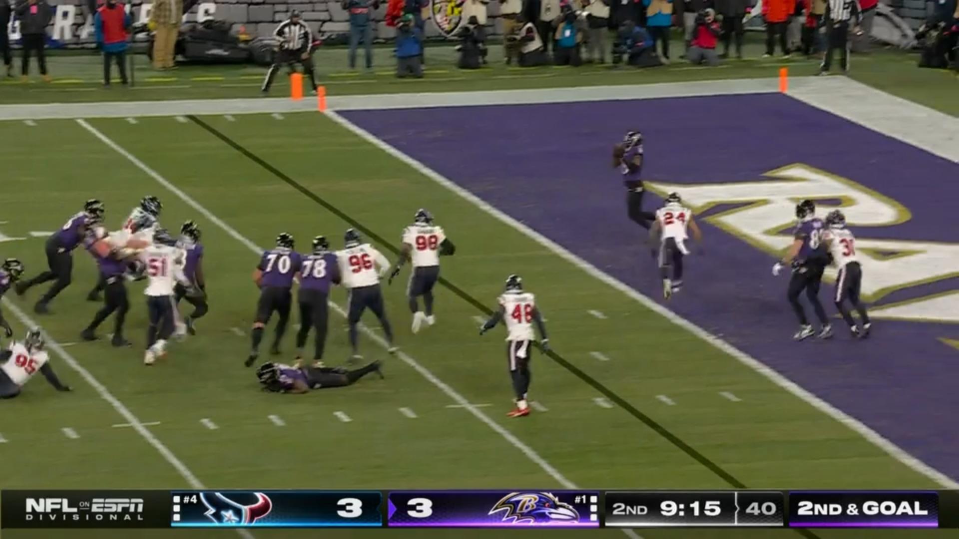 Short pass play into the Ravens end zone with the touchdown