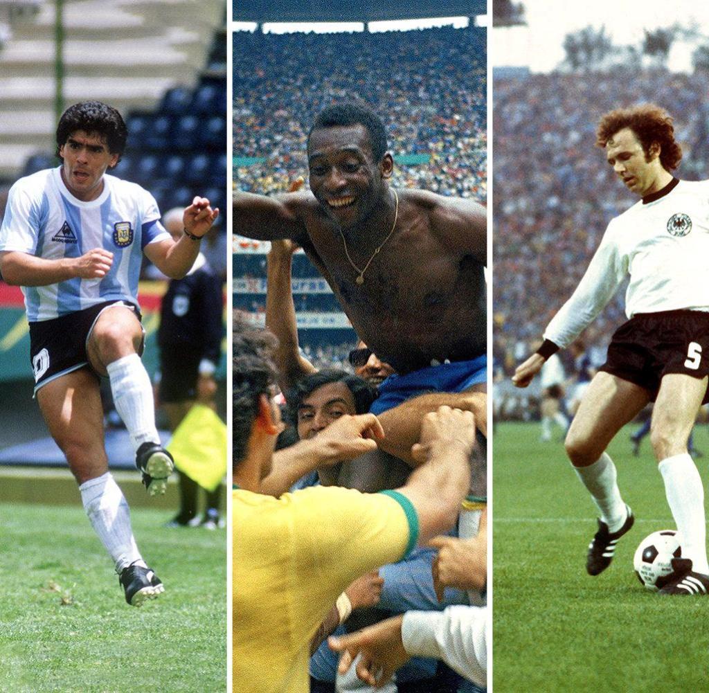 Football legends from left: Johan Cruyff Diego MARADONA Pele Franz Beckenbauer