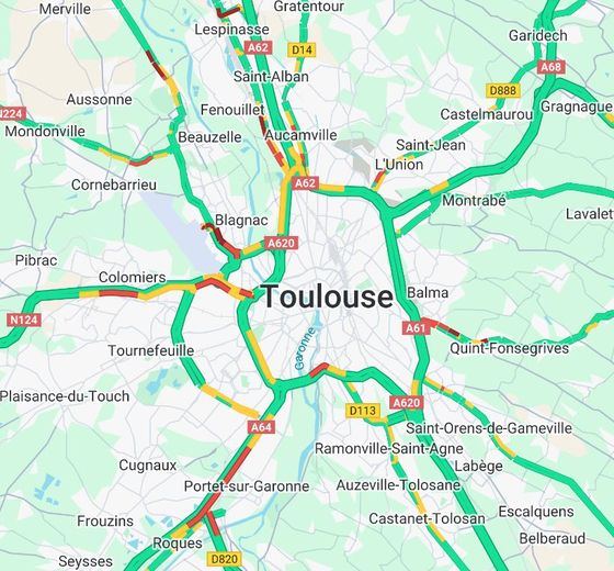 The traffic situation in Toulouse at 7:30 a.m.
