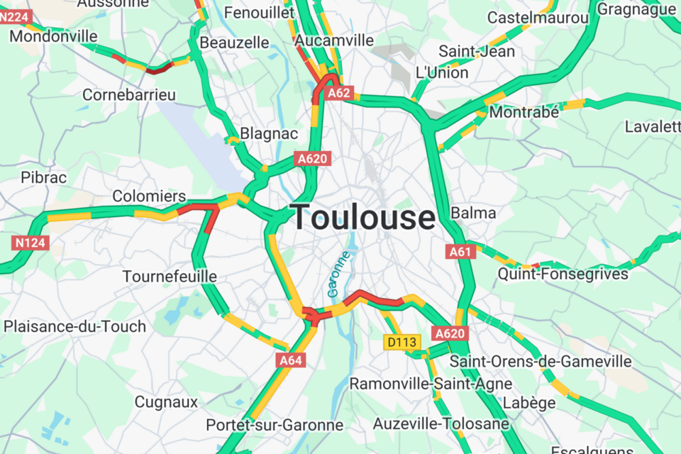 The traffic situation in Toulouse, a little before 8 a.m.