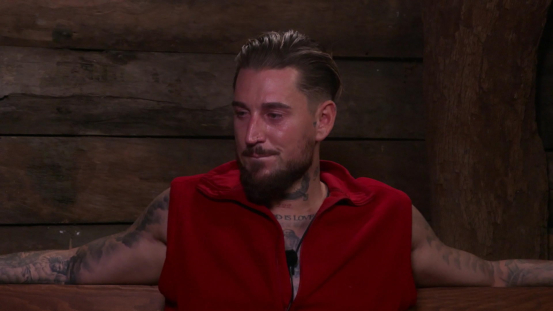 Mike isn't so cheerful anymore!  Tears in the jungle camp