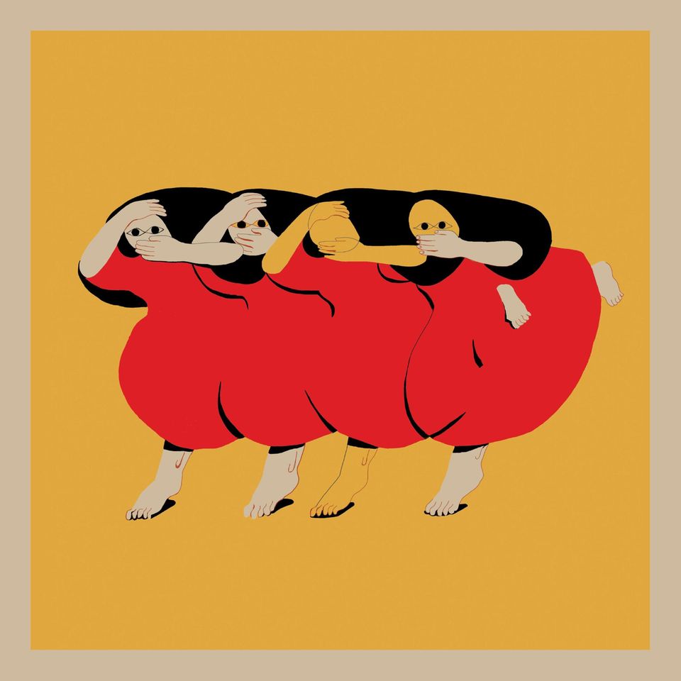 Album cover Future Islands: An illustration shows four figures holding their hands over their mouths