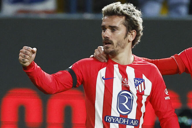 Antoine Griezmann celebrates his goal against Real Madrid, which made him the top scorer in the history of the Atlético de Madrid club, on January 9, 2023, in Riyadh.