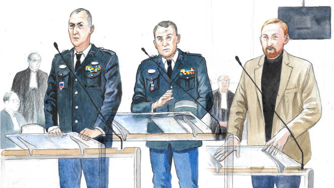 Major Anthony Garcia, Colonel Sébastien Gay and David Corona (head of the GIGN negotiation cell at the time of the events), before the Paris Special Assize Court, January 23, 2024.