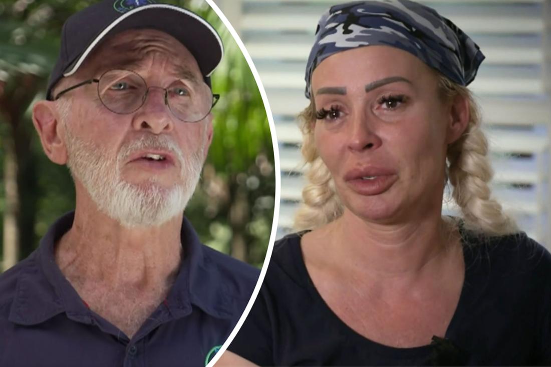 left: Dr.  At the jungle camp, Bob explains why Cora didn't have to leave for medical reasons;  right: Cora Schumacher in an RTL interview after leaving the jungle camp 