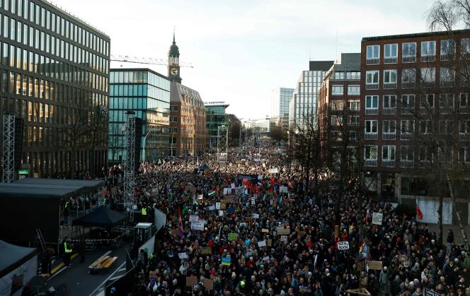 Demonstration against racism and the far right on January 28, 2024 in Hamburg, northern Germany.
