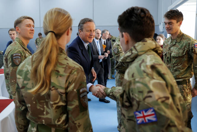 British Foreign Secretary David Cameron meets British troops, part of the NATO-led peacekeeping mission in Pristina, January 4, 2024.