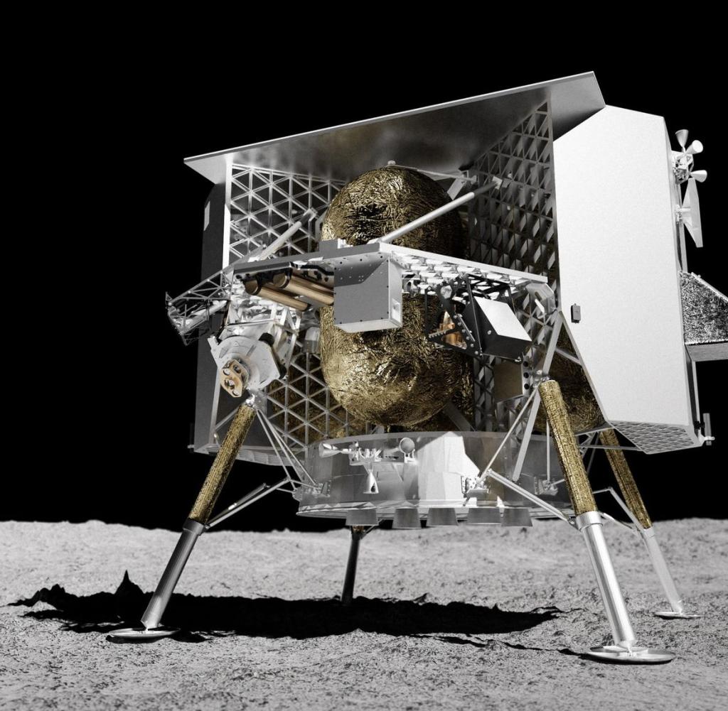 A depiction of the Peregrine spacecraft on the lunar surface.