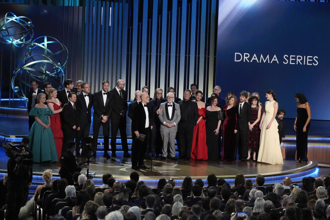 The team of the series “Succession” on the stage of the Emmy Awards, in Los Angeles (California), January 15, 2024.