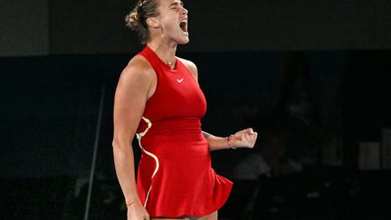 Aryna Sabalenka during the final of the Australian Open on January 27, 2024. (PAUL CROCK / AFP)