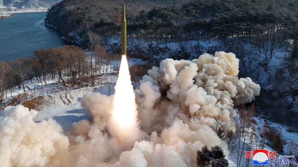 The recording by the North Korean state news agency KCNA says it shows the launch of a solid-fuel medium-range missile (IRBM).  The contents of the recording cannot be independently verified.