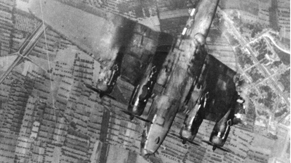 This B-17 lost part of its wing due to an anti-aircraft hit.