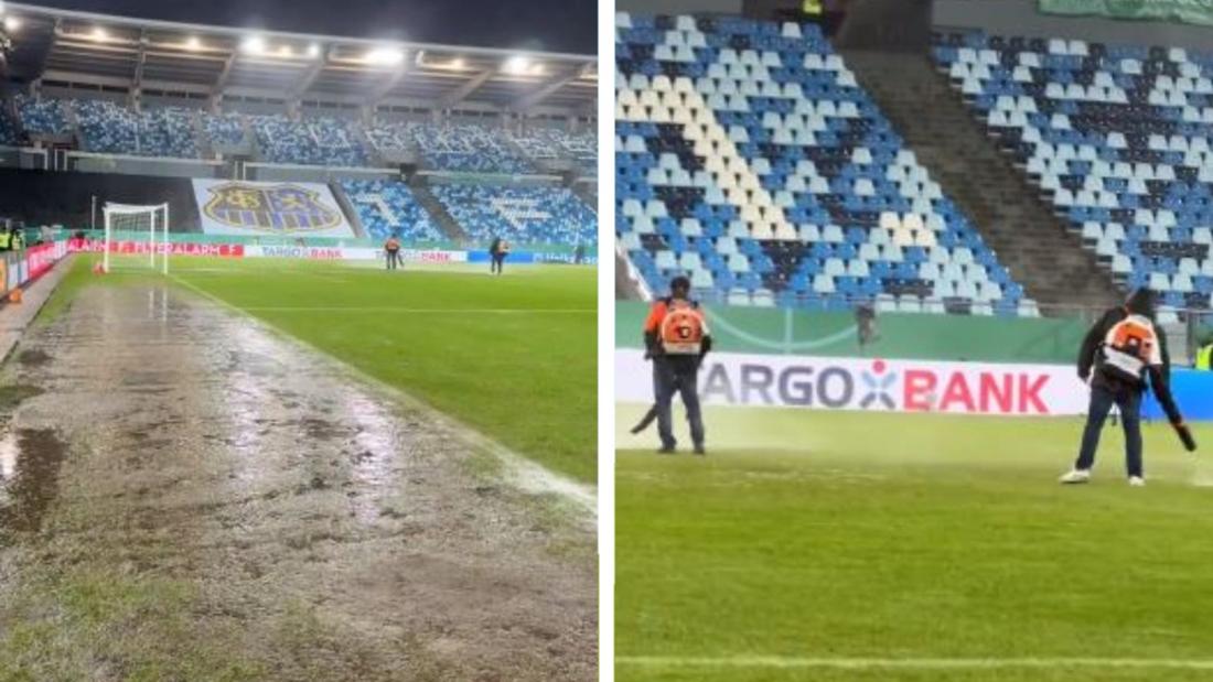 The lawn in Saarbrücken's Ludwigsparkstadion around two hours before kick-off of the DFB Cup quarter-final against Gladbach.