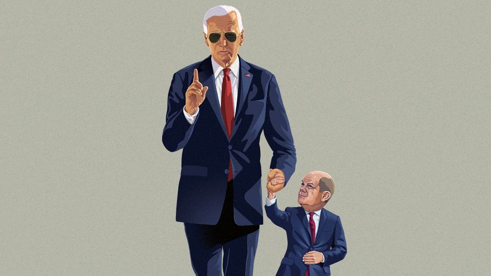 Illustration: Joe Biden takes Olaf Scholz by the hand