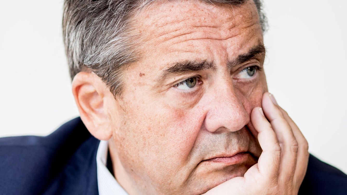 Sigmar Gabriel in a portrait, his chin resting on his hand