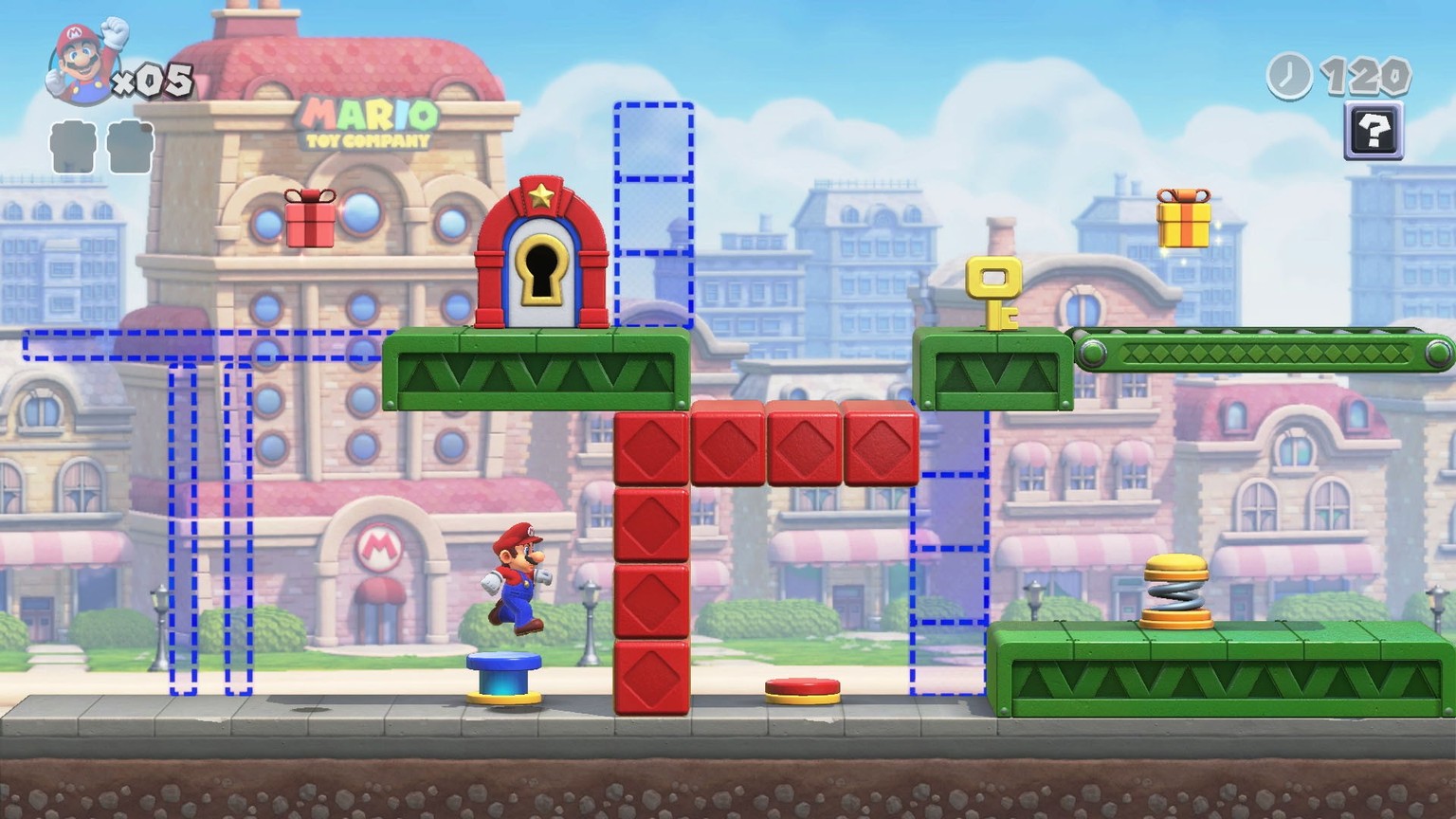 Super Mario must first grab the key before he can advance to the next level.