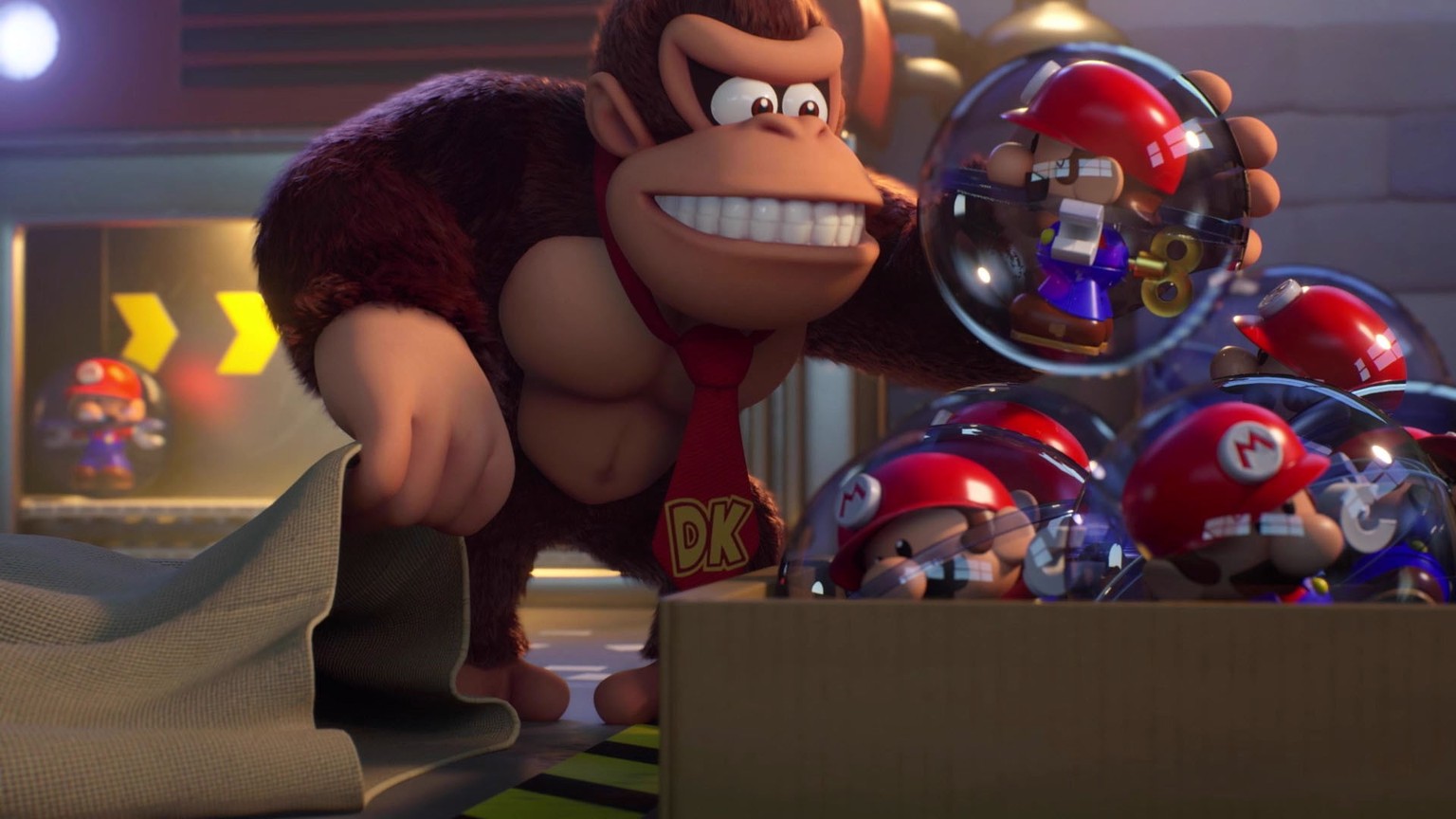 Donkey Kong greedily steals all the mini figures that fit in his sack.