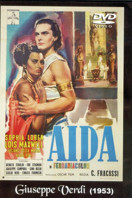 "Aida"-Opernspektakel in der Olympiahalle: Die Hauptdarsteller eines Opernfilms aus den Fünfzigerjahren: Sophia Loren (Aida) und Luciano Della Marra als Radamès.