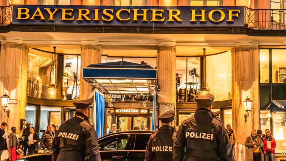 More than 5,000 police officers secure the Hotel Bayerischer Hof, where the Munich Security Conference is taking place