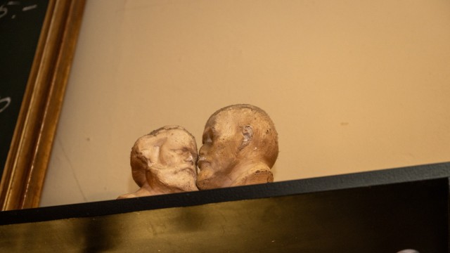 Old oven: Karl Marx and Friedrich Engels - it almost looks as if the two clay busts are kissing.