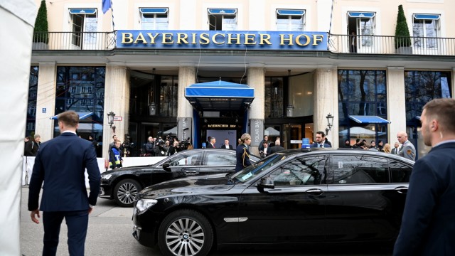 60th Munich Security Conference: Heavy black limousines constantly drive up to the Bayerischer Hof conference hotel.