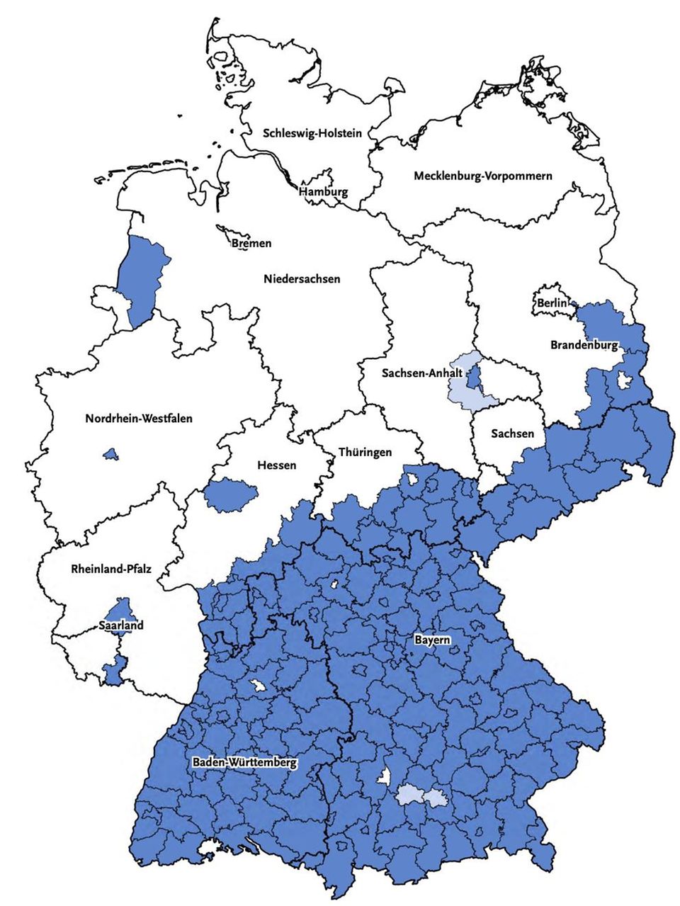 Map of Germany with blue and white fields