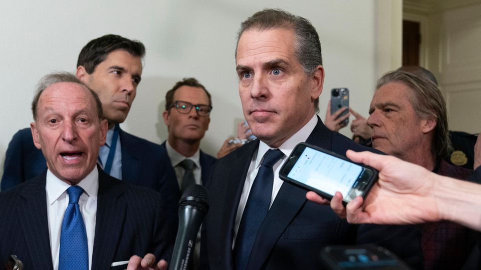 Joe Biden's son Hunter Biden accompanied by his lawyer Abbe Lowell (l) after a hearing of the House Oversight Committee