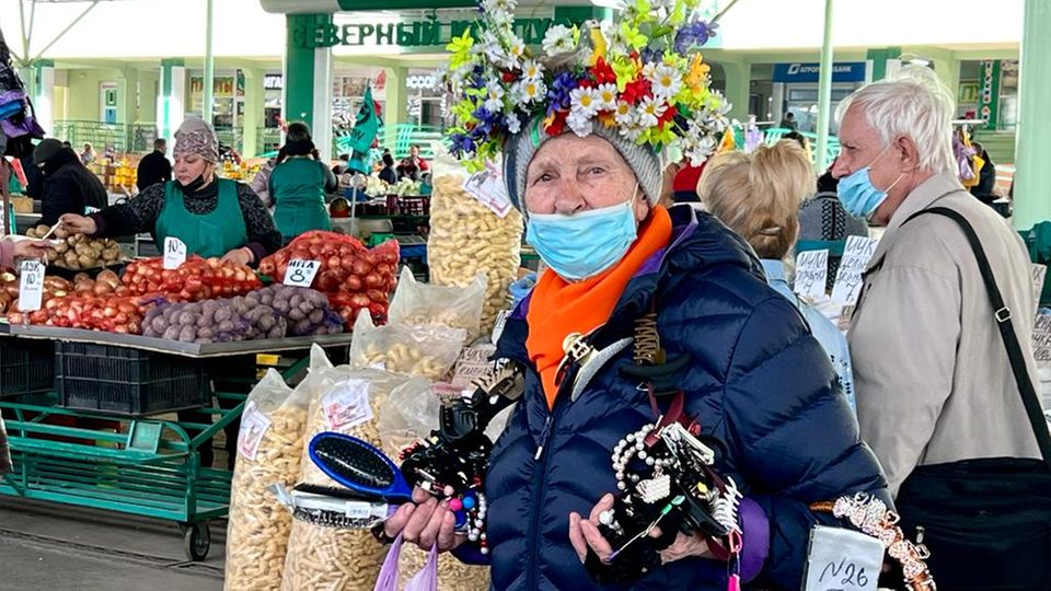 Svetlana Radionova is shopping at the market in Transnistria