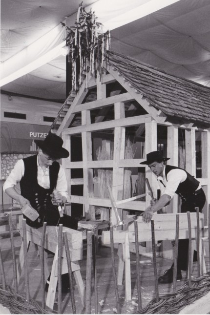 Crafts fair turns 75: Building trades and carpentry have always played a major role at the crafts fair.  However, the photo is from 1985, when there was a lull in construction.
