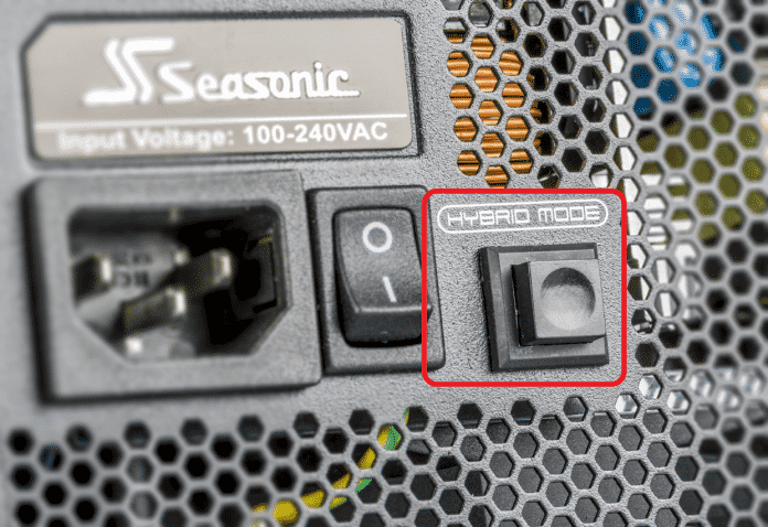 Leave the hybrid mode switch on the power supply in the off position to prevent the fan from running until higher loads. 