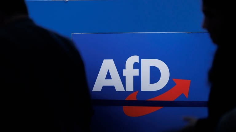 Shadows of people in front of the AfD logo (Photo: dpa Bildfunk, picture alliance/dpa | Carsten Koall)