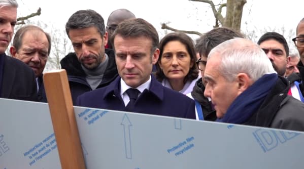 Emmanuel Macron visits the Olympic village, February 29, 2024