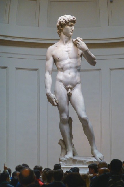 Italians and Germans: There are five million tourists in Florence every year.  Many of them want to see Michelangelo's David, which is on display in the Galleria dell' Accademia.