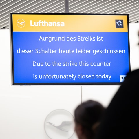 Closed Lufthansa counters at Frankfurt Airport.