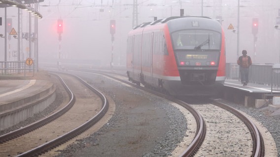 An S-Bahn stands in the fog at the main station.  © Bernd Wüstneck/dpa 