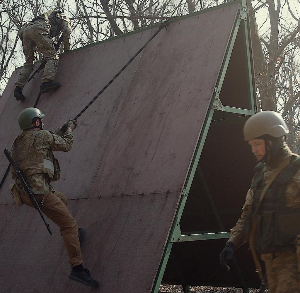 Recruits from the 3rd Ukrainian Assault Brigade train in the Kiev region for their first front-line deployment
