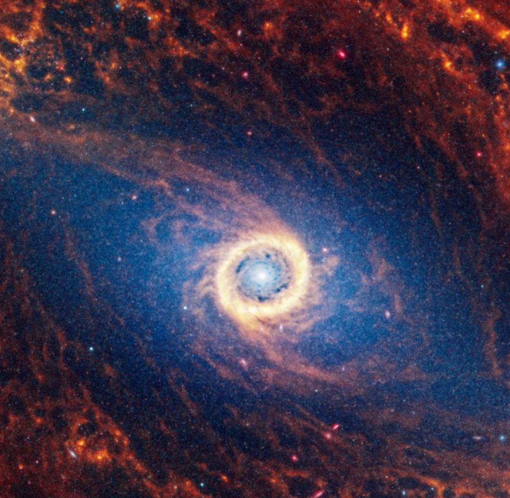 Spiral galaxy NGC 1512, located 30 million light-years away from Earth, is seen in an undated image from the James Webb Space Telescope.  NASA, ESA, CSA, STScI, Janice Lee (STScI), Thomas Williams (Oxford), and the PHANGS team/Handout via REUTERS THIS IMAGE HAS BEEN SUPPLIED BY A THIRD PARTY