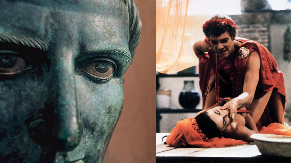 Caligula in a bust and in the film of the same name.