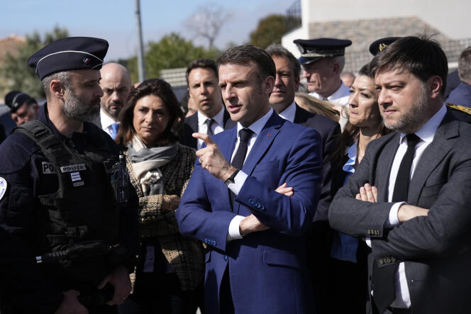 Emmanuel Macron in Marseille, during a visit dedicated to the fight against drug trafficking, March 19, 2024.