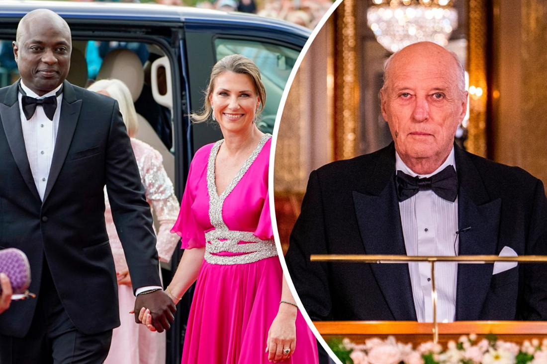 On the left, Princess Märtha Louise and her fiancé Durek Verrett at the celebrations for the 18th birthday of Norway's Hereditary Princess Ingrid Alexandra, on the right King Harald at the 2022 New Year's speech.