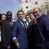 Emmanuel Macron on March 19, 2024 on a surprise visit to Marseille.  (CHRISTOPHE ENA / POOL)