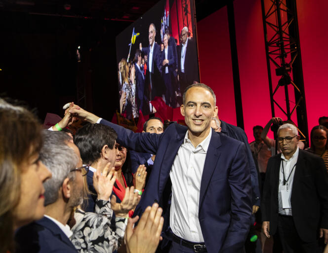 Arrival of Raphaël Glucksmann at the campaign launch meeting for the European elections in June 2024. In Tournefeuille (Haute-Garonne), March 24, 2024.